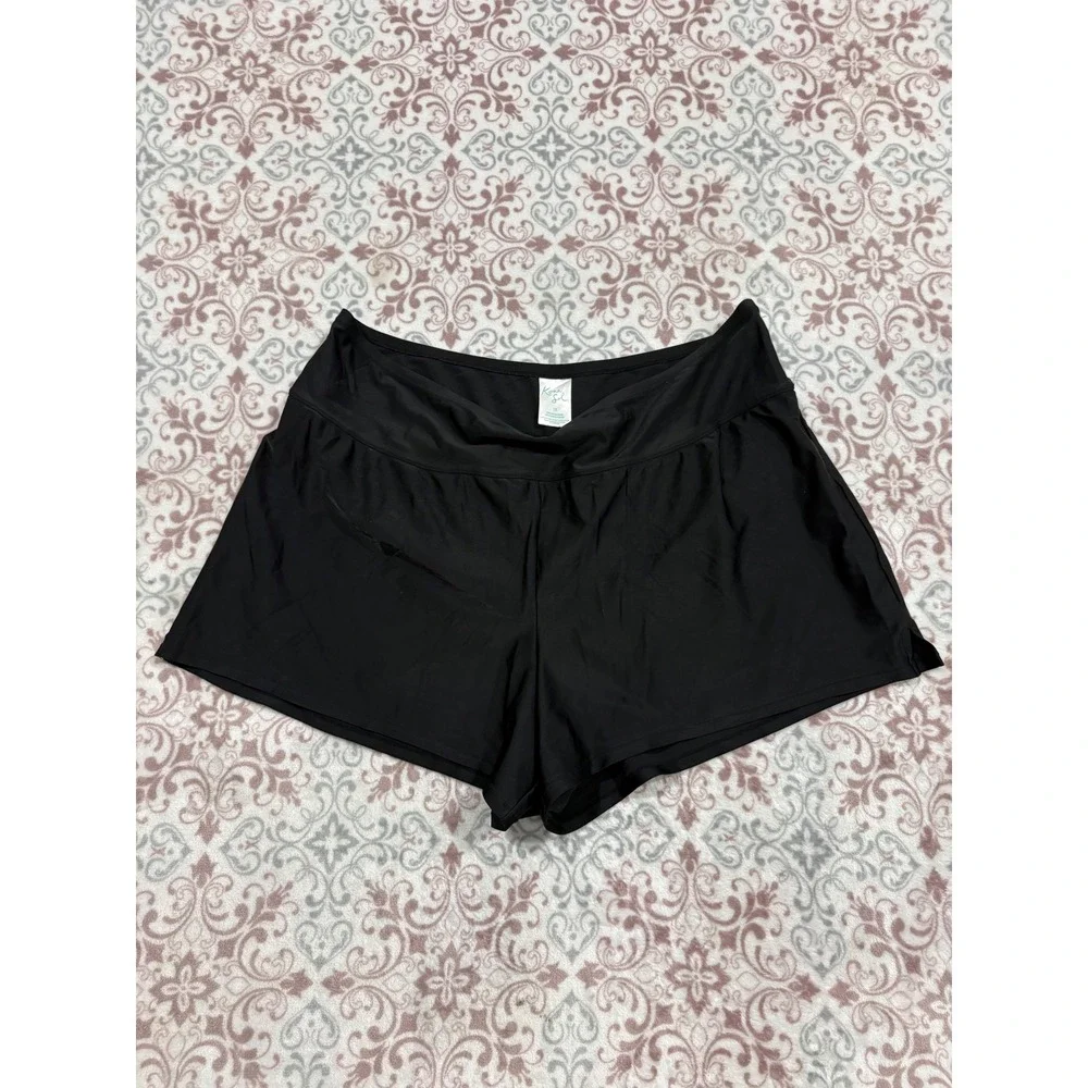 Kona Sol Black Swim Shorts Women 1X Plus Size Board Shorts Pull On Beach Bottoms